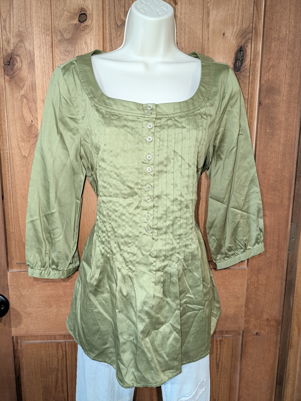 croft & barrow Olive Green Square Neck Button-Front Tunic